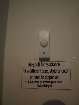 I would seriously ring this bell to have someone scratch my back. Sometimes those tags are REALLY itchy. Image Source: http://s3-media3.ak.yelpcdn.com/bphoto/KXY6lr0ez5WwPmPq8Me2Kw/l.jpg